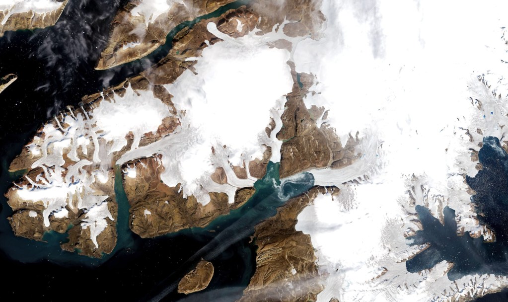 Satellite imagery showing receding ice in Greenland. Credit: NASA