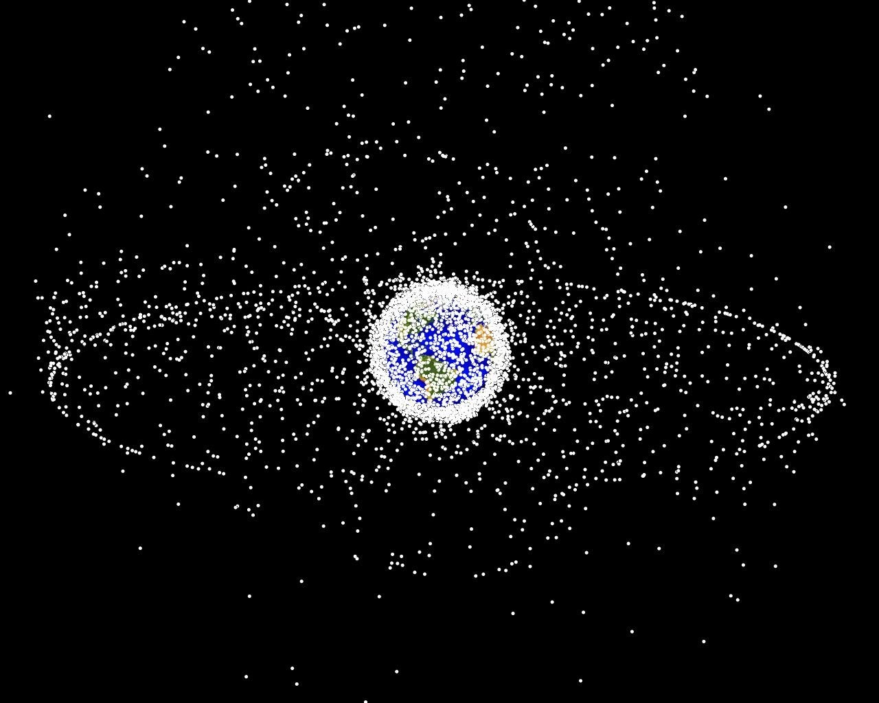 NASA computer generated image of debris objects in Earth orbit, c. 2005