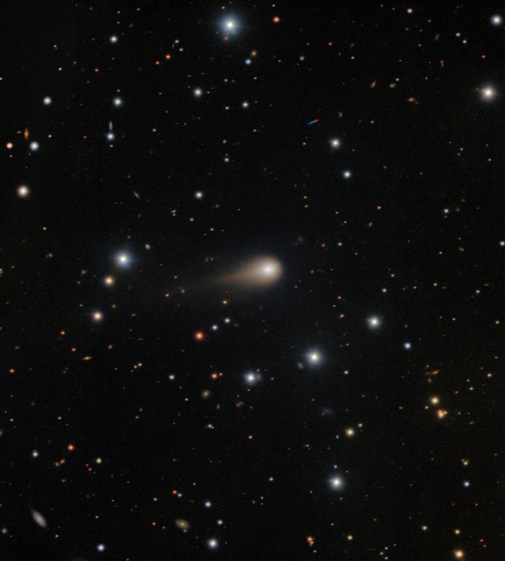 The Gemini South Observatory captured this image of the interstellar comet 3L/ATLAS on August 27th. It shows the object's fuzzy coma and tail, made of volatiles released by the Sun's heat. Image Credit: By International Gemini Observatory/NOIRLab/NSF/AURA/Shadow the Scientist, CC BY 4.0