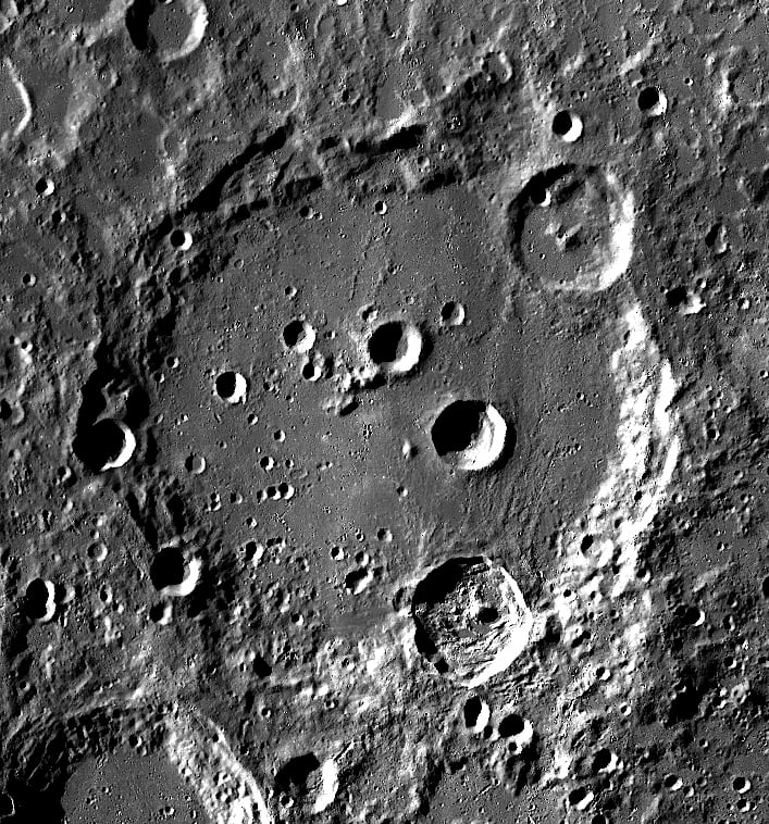 Lunar Reconnaissance Orbiter Camera's Wide Angle Camera image of crater known as Clavius. Hong Kong are launching a space prob to watch out for impact events (Credit : NASA)