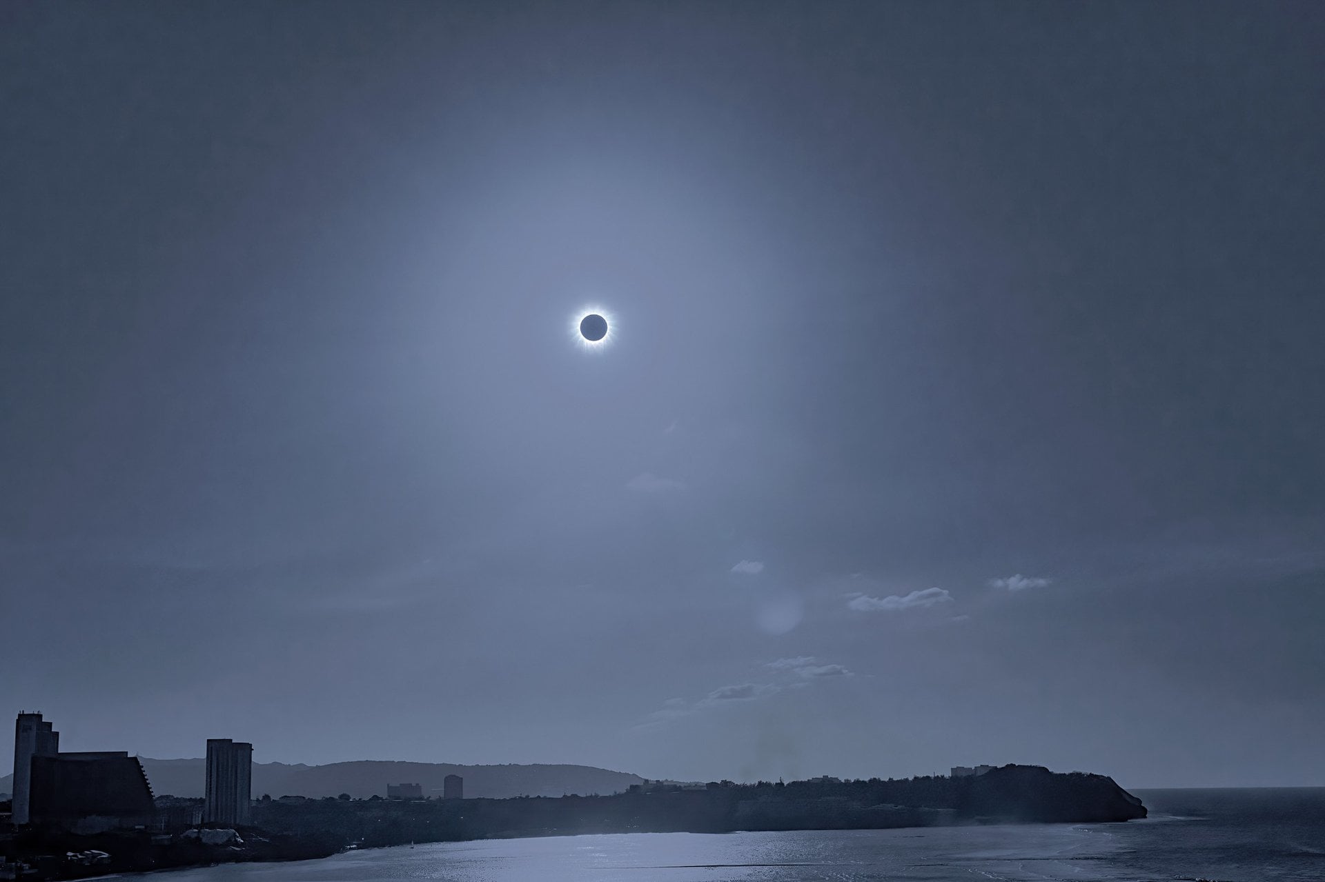 Totality over Guam from 2019. Credit: Eliot Herman.