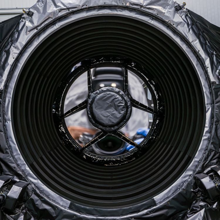 Image of the primary mirror of the Nancy Grace Roman Space Telescope. (Credit: NASA/Sydney Rohde)