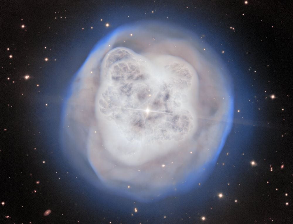 The 8.1-meter Gemini North telescope on the summit of Maunakea in Hawai‘i captured this image of the Crystal Ball Nebula. It's about 1500 light-years away, and was discovered in 1790. It's a double-shell nebula and a binary pair of stars sits inside the delicate, gaseous shell. Image Credit: International Gemini Observatory/NOIRLab/NSF/AURA

Image Processing: J. Miller & M. Rodriguez (International Gemini Observatory/NSF NOIRLab), T.A. Rector (University of Alaska Anchorage/NSF NOIRLab), D. de Martin & M. Zamani (NSF NOIRLab)