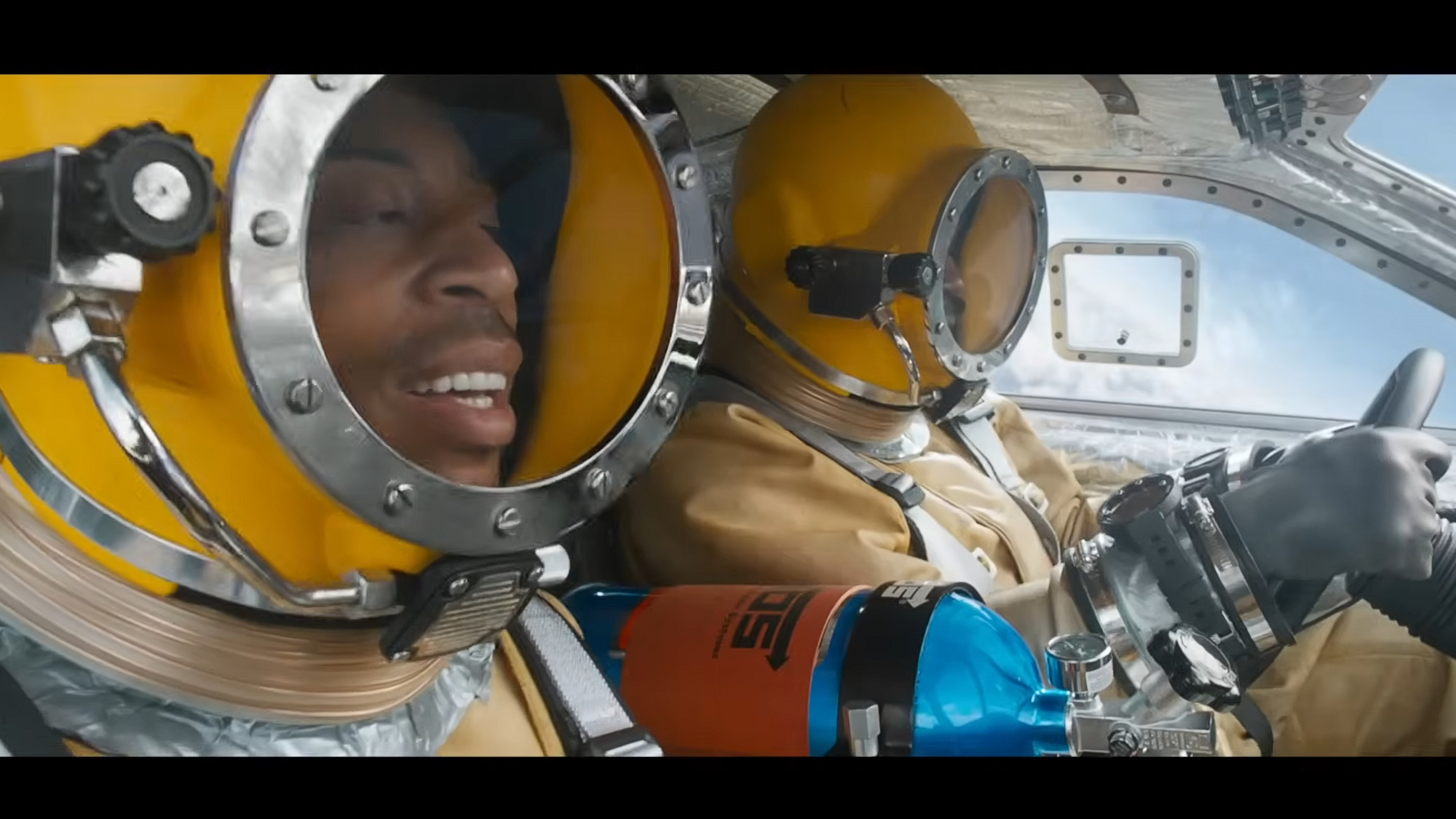 Screenshot from the space launch scene from Fast and Furious 9 (2021)