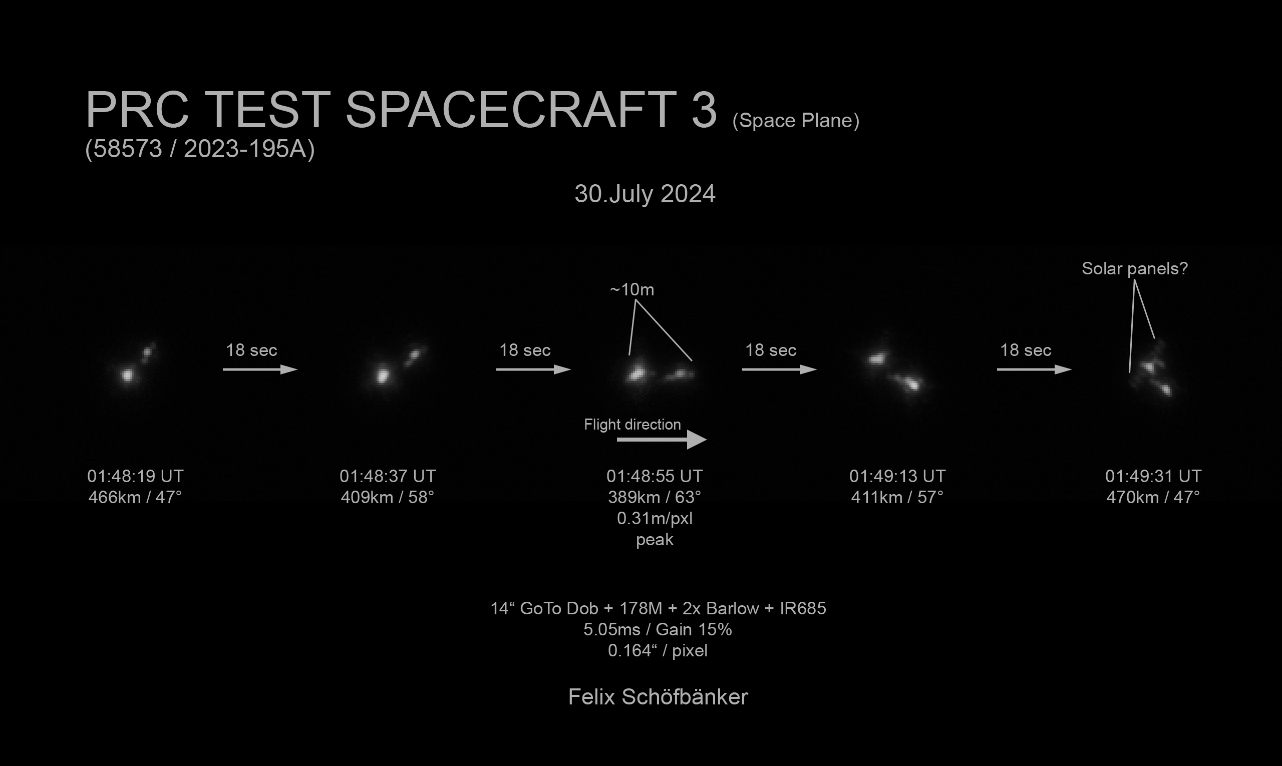 black-and-white images of an aircraft-like object rotating in space