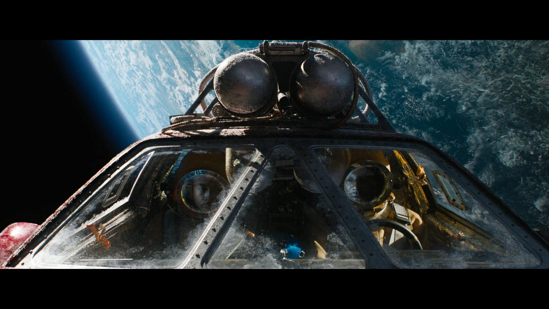 Screenshot from the space launch scene from Fast and Furious 9 (2021)