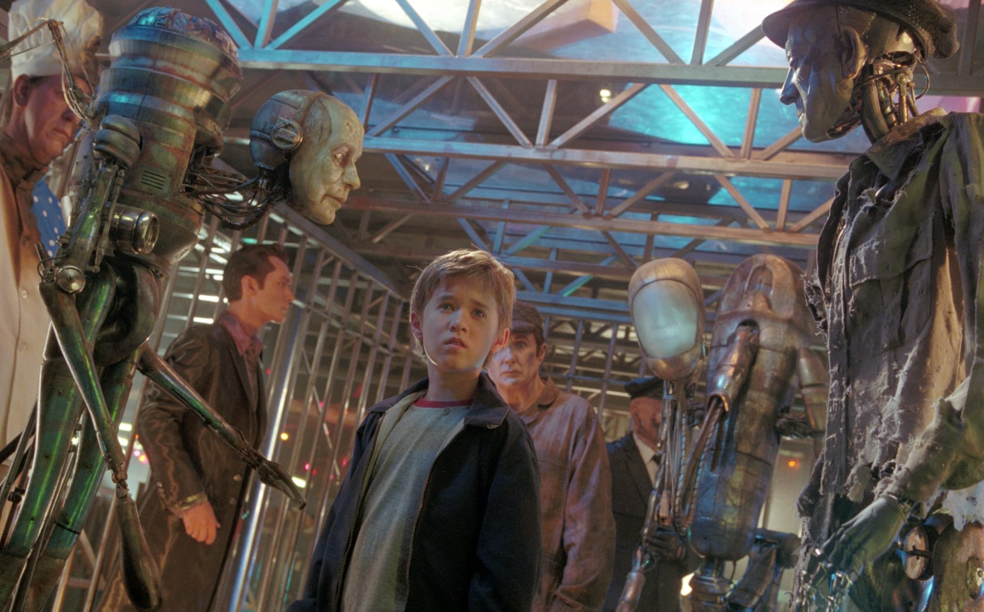 an android child with a collection of robots