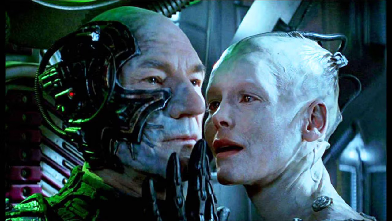 The Borg Queen and Locutus/Captain Picard in Star Trek: First Contact