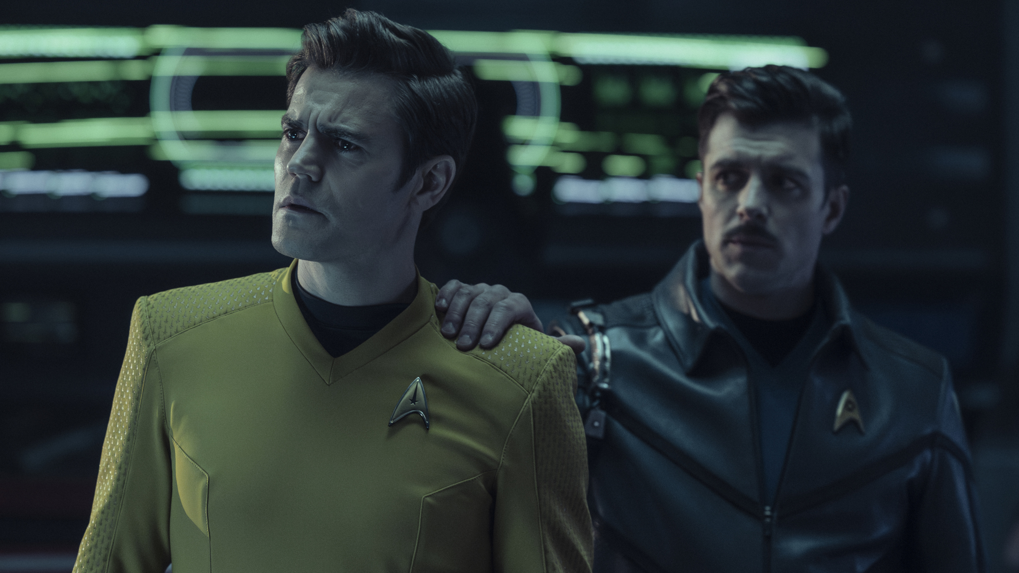 (L-R): Paul Wesley as James T. Kirk and Dan Jeannotte as Sam Kirk in season 4, episode 2, of Star Trek: Strange New Worlds