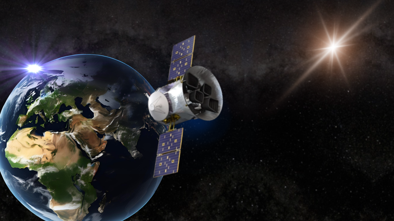 An illustration showing NASA's exoplanet hunter TESS which could be assisted by a binary star