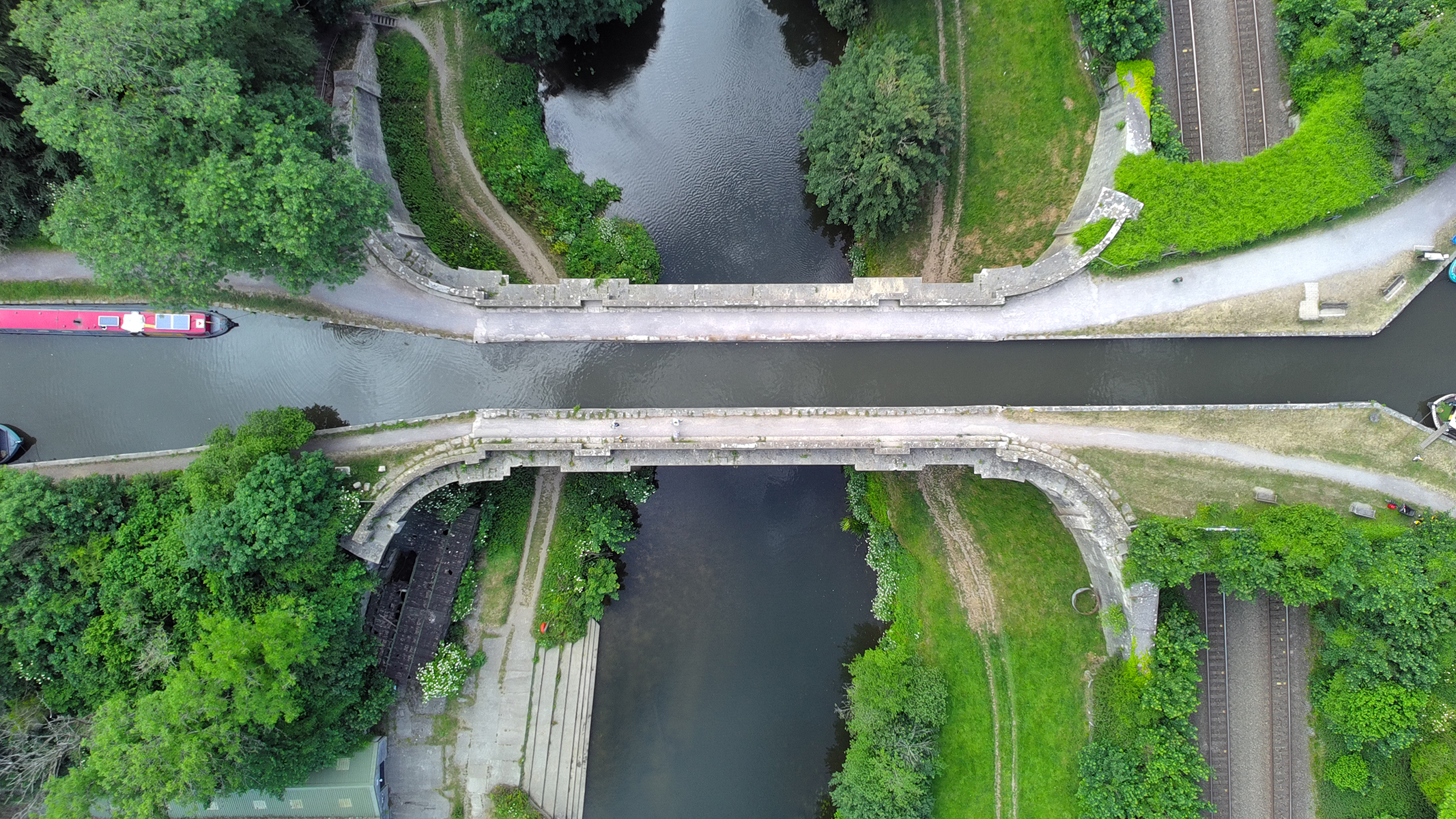Photo of an aquaduct and river below taken with the Holy Stone HS900 Pro