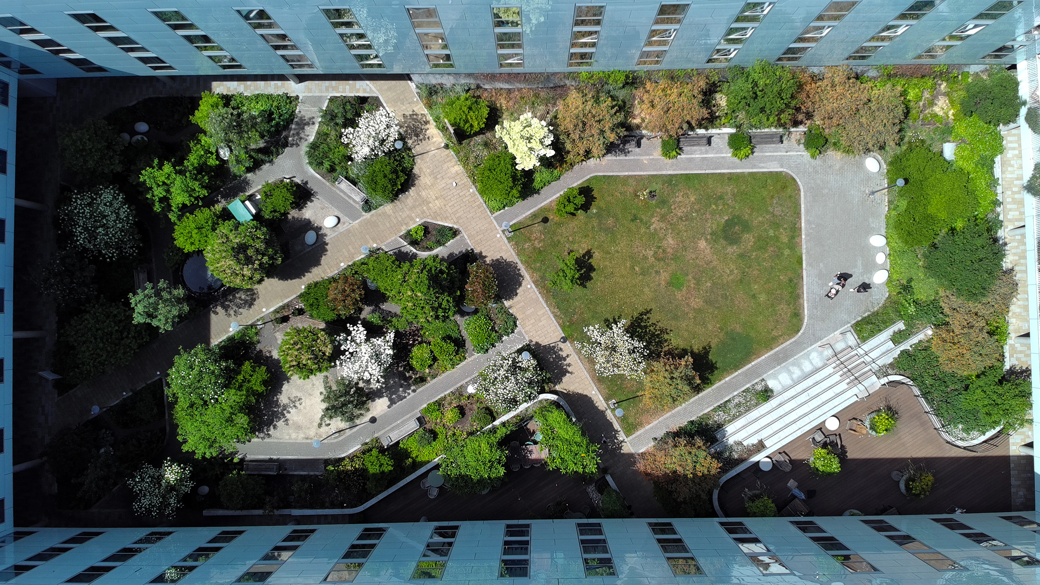 Photo of a park within apartment blocks taken with the Holy Stone HS900 Pro