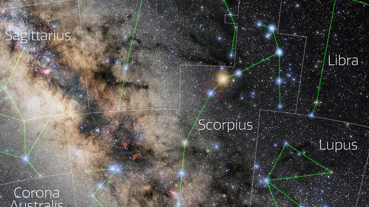 night sky chart showing scorpius constellation.