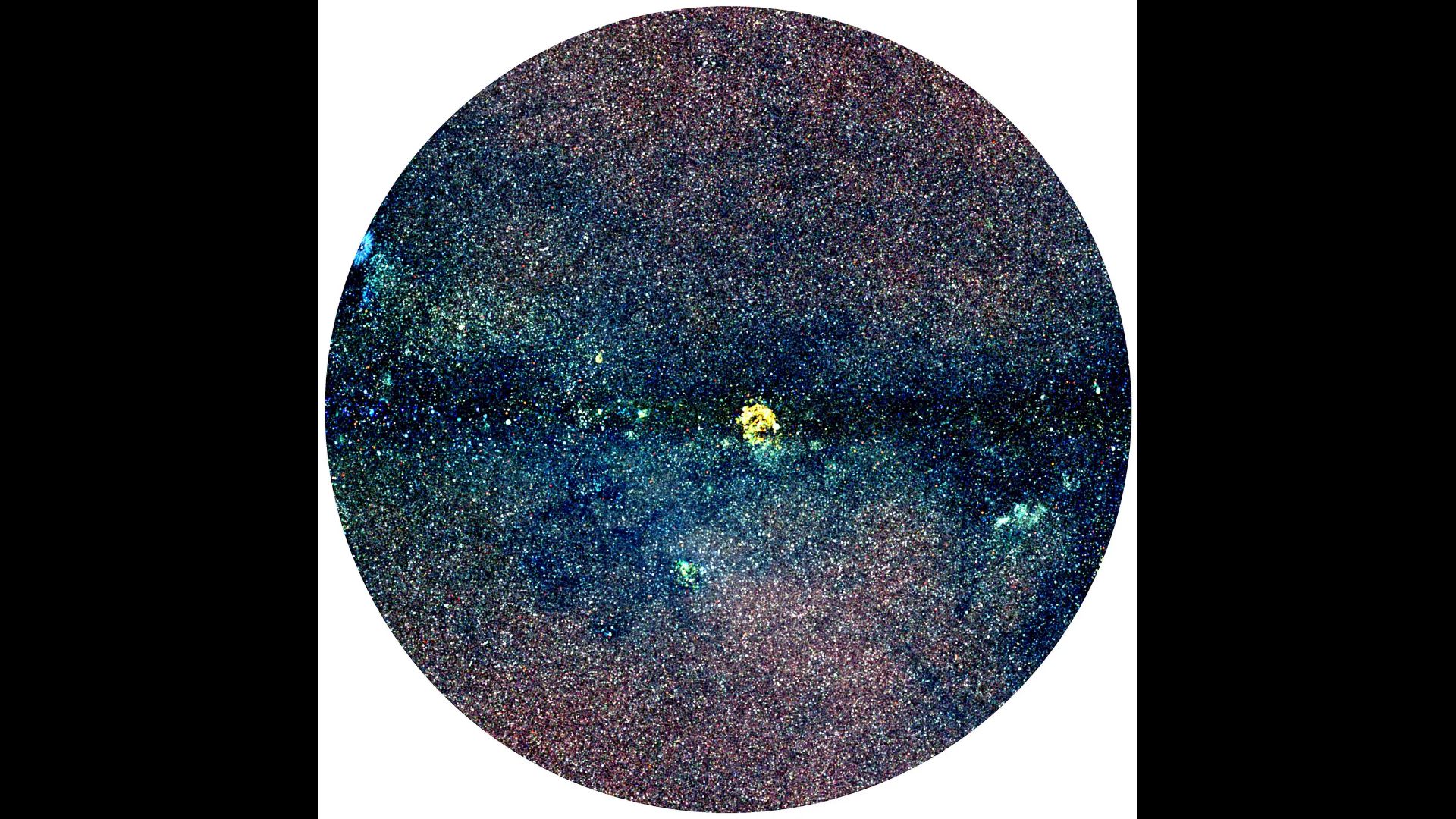 A circle in the center with tons of purple and blue dots on it.
