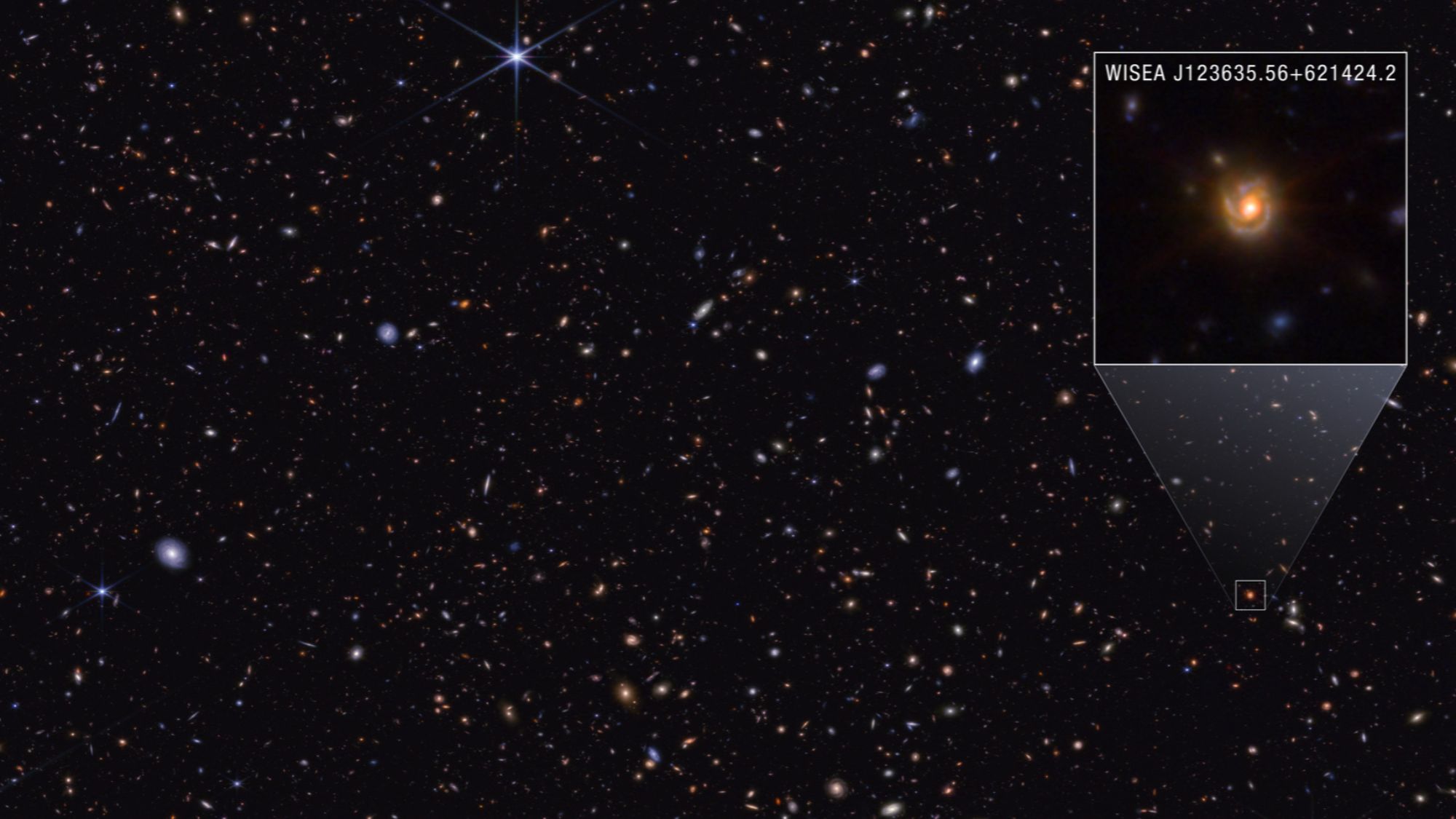 A large field of glowing dots against a dark background. One of the dots is enlarged in a boxout.