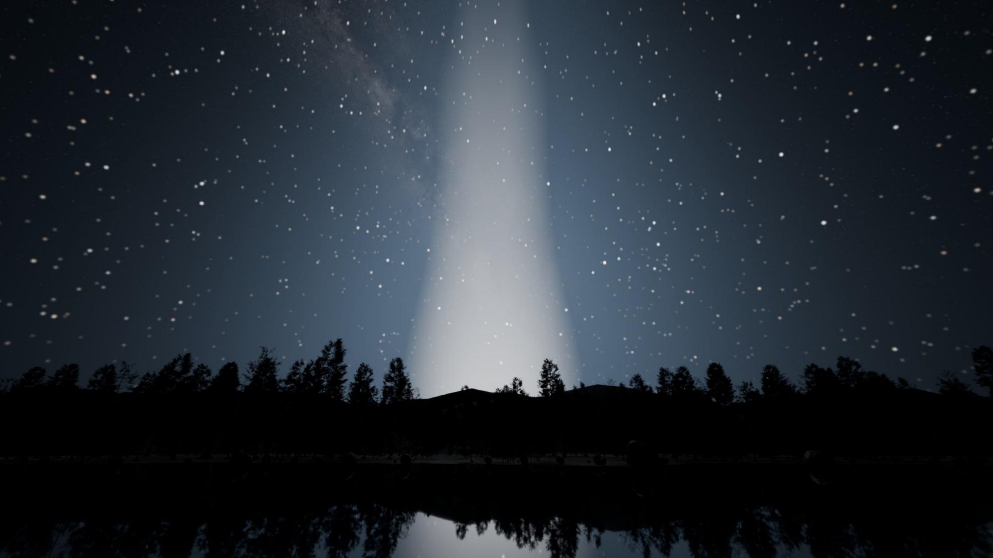 a bright beam of light obscures stars in the night sky