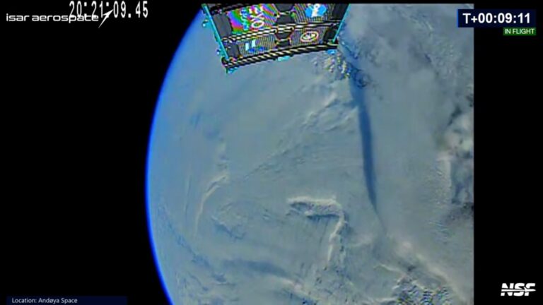 view from a rocket stage looking down at a cloudy earth