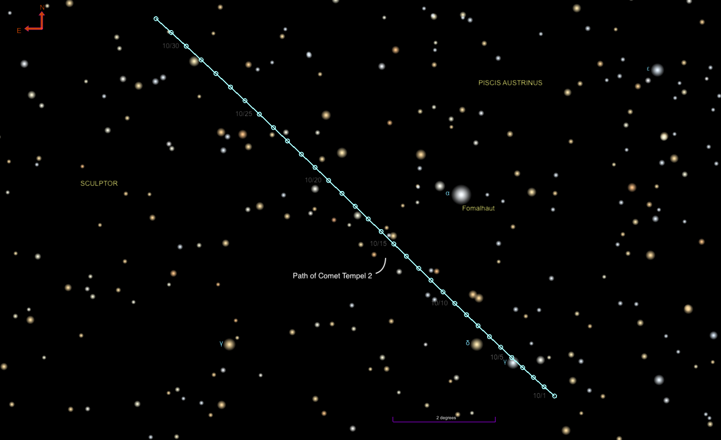 Path of Comet Tempel 2 in October 2026