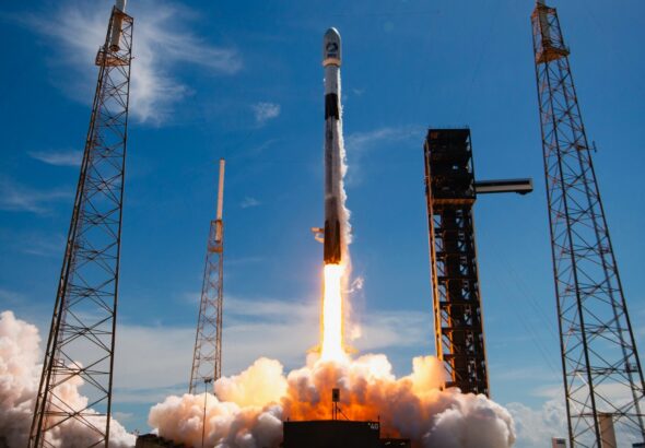 A SpaceX Falcon 9 rocket launches three O3b mPOWER satellites for the telecom company SES from Florida on Sept. 13, 2026.