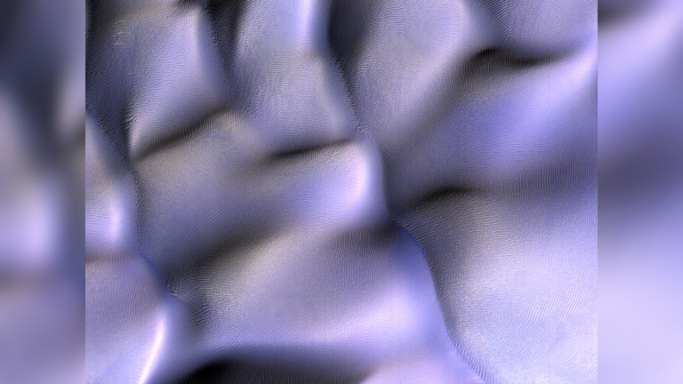 Purple colored dune fields on Mars.