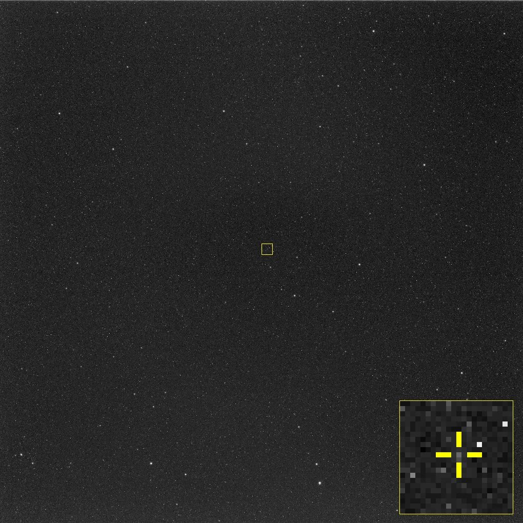 Hera catches first sight of its binary asteroid destination. Credit: ESA.