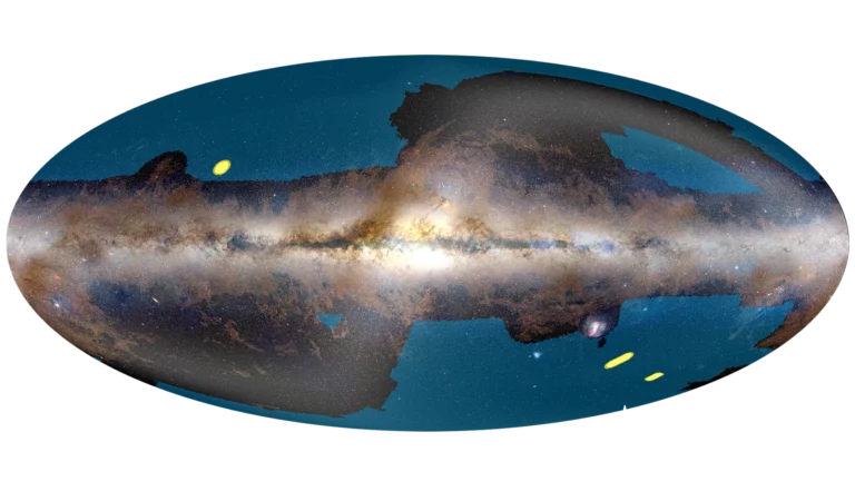 This figure shows Euclid's wide and deep fields. The wide field is in blue, while the deep fields are in yellow. Euclid found C/2026 S1 (Euclid) in its Deep Field North, the yellow region near the image's top left. Euclid avoids observing along the plane of the Milky Way due to the presence of so much problematic dust. Image Credit: ESA/Euclid/Euclid Consortium/NASA/Planck Collaboration/A. Mellinger – Acknowledgment: Jean-Charles Cuillandre, João Dinis and Euclid Consortium Survey Group. Licence: CC BY-SA 3.0 IGO