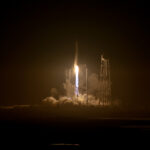 An upgraded Orbital ATK Antares rocket soars into the night sky over NASA's Wallops Flight Facility on Wallops Island, Virginia on Oct. 17, 2016.