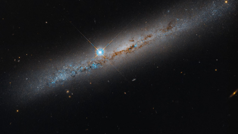 The side-view of a spiral galaxy.