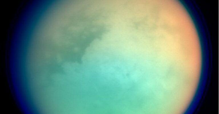 Titan in false colour seen during close fly by