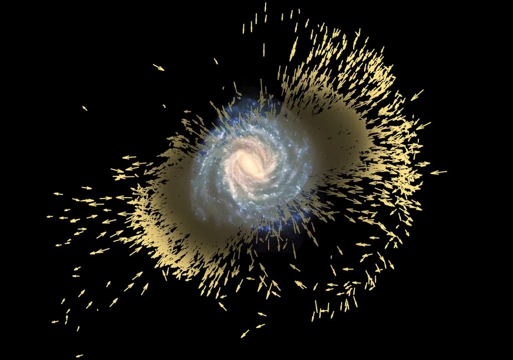 Gaia-Enceladus in a simulation of a galactic merger with the Milky Way matching Gaia data. Credit: ESA (artist's impression and composition); Koppelman, Villalobos and Helmi (simulation)