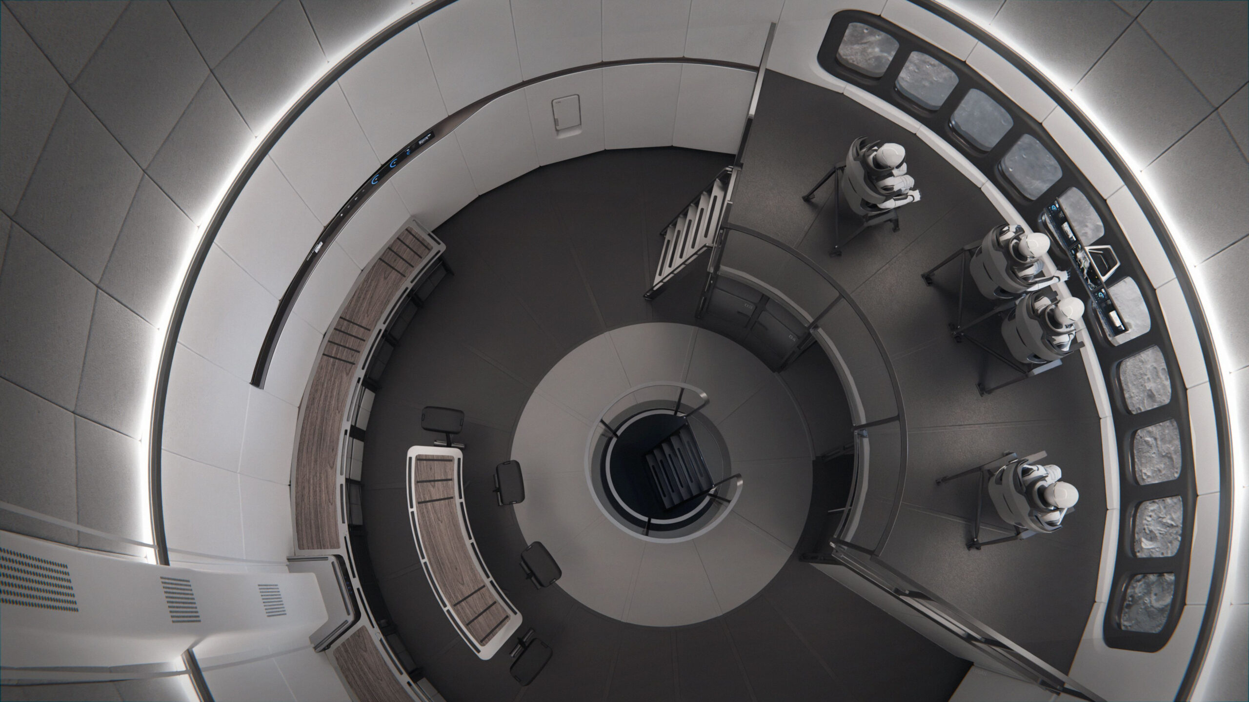 Artist's rendering of the cabin of SpaceX's Starship vehicle during an Artemis moon mission for NASA.