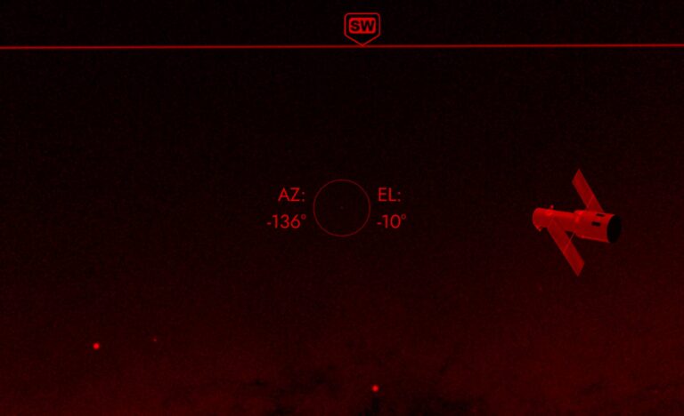 SkyView app on a mobile phone with a red filter.